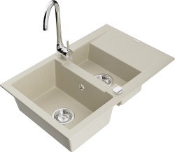 MEXEN/S - Gaspar granitový drez 1.5 s odkvapkávačom vrátane batérie Telma, béžová (6507-69-670200-00)