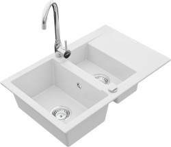 MEXEN/S - Gaspar granitový drez 1.5 s odkvapkávačom vrátane batérie Telma, biela (6507-20-670200-00)