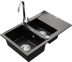 MEXEN/S - Gaspar granitový drez 1.5 s odkvapkávačom vrátane batérie Telma, čierna (6507-77-670200-00)