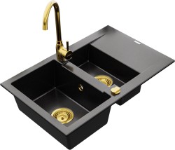 MEXEN/S - Gaspar granitový drez 1.5 s odkvapkávačom vrátane batérie Telma, čierna (6507-77-670200-50)