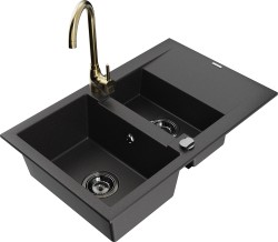 MEXEN/S - Gaspar granitový drez 1.5 s odkvapkávačom vrátane batérie Telma, čierna (6507-77-670200-50-B)