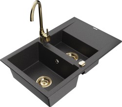 MEXEN/S - Gaspar granitový drez 1.5 s odkvapkávačom vrátane batérie Telma, čierna kropenatá (6507-76-670200-50)