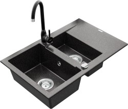 MEXEN/S - Gaspar granitový drez 1.5 s odkvapkávačom vrátane batérie Telma, čierna kropenatý (6507-76-670200-76)