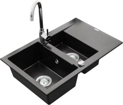 MEXEN/S - Gaspar granitový drez 1.5 s odkvapkávačom vrátane batérie Telma, čierna/strieborný (6507-73-670200-00)
