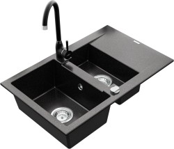 MEXEN/S - Gaspar granitový drez 1.5 s odkvapkávačom vrátane batérie Telma, čierna/strieborný (6507-73-670200-70)