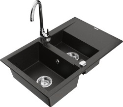 MEXEN/S - Gaspar granitový drez 1.5 s odkvapkávačom vrátane batérie Telma, čierna/zlatá (6507-75-670200-00)