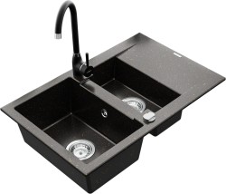 MEXEN/S - Gaspar granitový drez 1.5 s odkvapkávačom vrátane batérie Telma, čierna/zlatý (6507-75-670200-70)