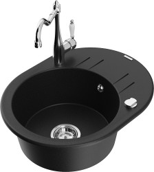 MEXEN/S - Kevin granitový drez 1-miska s odkvapkávačom vrátane batérie Carla, čierna (6517-77-670700-00)