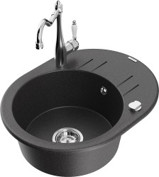 MEXEN/S - Kevin granitový drez 1-miska s odkvapkávačom vrátane batérie Carla, čierna kropenatá (6517-76-670700-00)