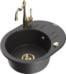 MEXEN/S - Kevin granitový drez 1-miska s odkvapkávačom vrátane batérie Carla, čierna kropenatá (6517-76-670700-50)