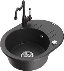 MEXEN/S - Kevin granitový drez 1-miska s odkvapkávačom vrátane batérie Carla, čierna kropenatá (6517-76-670700-76)