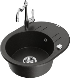 MEXEN/S - Kevin granitový drez 1-miska s odkvapkávačom vrátane batérie Carla, čierna/zlatá metalik (6517-75-670700-00)