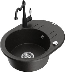 MEXEN/S - Kevin granitový drez 1-miska s odkvapkávačom vrátane batérie Carla, čierna/zlatá metalik (6517-75-670700-70)