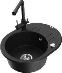 MEXEN/S - Kevin granitový drez 1-miska s odkvapkávačom vrátane batérie Duero, čierna (6517-77-671600-70)