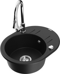 MEXEN/S - Kevin granitový drez 1-miska s odkvapkávačom vrátane batérie Elia, čierna (6517-77-670101-00)