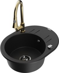 MEXEN/S - Kevin granitový drez 1-miska s odkvapkávačom vrátane batérie Elia, čierna (6517-77-670101-50-B)