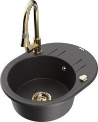 MEXEN/S - Kevin granitový drez 1-miska s odkvapkávačom vrátane batérie Elia, čierna kropenatá (6517-76-670101-50)