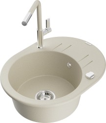 MEXEN/S - Kevin granitový drez 1-miska s odkvapkávačom vrátane batérie Flora, béžová (6517-69-670401-09)