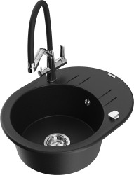 MEXEN/S - Kevin granitový drez 1-miska vrátane batérie Duo, čierna (6517-77-671701-07)