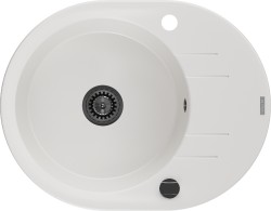 MEXEN/S - Kevin granitový drez 1 s odkvapkávačom 586 x 458 mm, biela, + čierny sifón (6517581005-20-B)