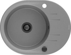 MEXEN/S - Kevin granitový drez 1 s odkvapkávačom 586 x 458 mm, sivá, + čierny sifón (6517581005-71-B)