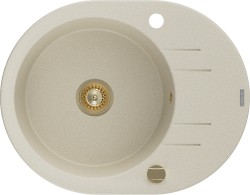 MEXEN/S - Kevin granitový drez 1 s odkvapkávačom 586x458 mm, béžová, + zlatý sifón (6517581005-69-G)