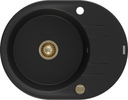 MEXEN/S - Kevin granitový drez 1 s odkvapkávačom 586x458 mm, čierna, + zlatý sifón (6517581005-77-G)