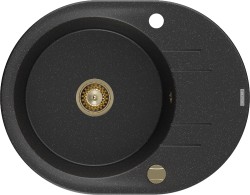 MEXEN/S - Kevin granitový drez 1 s odkvapkávačom 586x458 mm, čierny/striebro metalík + zlatý sifón (6517581005-73-G)