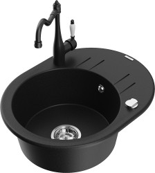 MEXEN/S - Kevin granitový drez 1 s odkvapkávačom vrátane batérie Carla, čierna (6517-77-670700-70)
