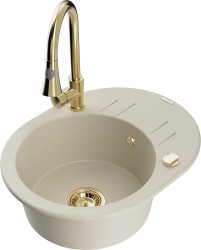 MEXEN/S - Kevin granitový drez 1 s odkvapkávačom vrátane batérie Elia, béžová (6517-69-670101-50)