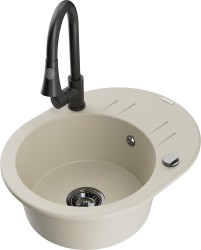 MEXEN/S - Kevin granitový drez 1 s odkvapkávačom vrátane batérie Elia, béžová (6517-69-670101-70)