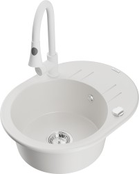 MEXEN/S - Kevin granitový drez 1 s odkvapkávačom vrátane batérie Elia, biela (6517-20-670101-20)