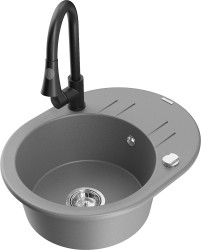 MEXEN/S - Kevin granitový drez 1 s odkvapkávačom vrátane batérie Elia, šedá (6517-71-670101-70)