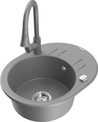 MEXEN/S - Kevin granitový drez 1 s odkvapkávačom vrátane batérie Elia, šedá (6517-71-670101-71)