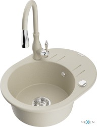 MEXEN/S - Kevin granitový drez 1 s odkvapkávačom vrátane batérie Savita, béžová (6517-69-672601-69)