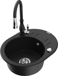 MEXEN/S - Kevin granitový drez 1 s odkvapkávačom vrátane batérie Savita, čierna (6517-77-672601-70)