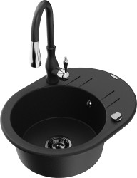 MEXEN/S - Kevin granitový drez 1 s odkvapkávačom vrátane batérie Savita, čierna (6517-77-672601-70-B)