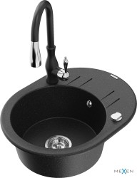 MEXEN/S - Kevin granitový drez 1 s odkvapkávačom vrátane batérie Savita, čierna/strieborná metalík (6517-73-672601-70)