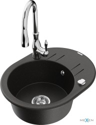 MEXEN/S - Kevin granitový drez 1 s odkvapkávačom vrátane batérie Savita, čierna/zlatá metalik (6517-75-672601-00)