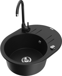 MEXEN/S - Kevin granitový drez 1 s odkvapkávačom vrátane batérie Telma, čierna (6517-77-670200-70)