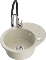 MEXEN/S - Kevin granitový drez s odkvapkávačom vrátane batérie Aster, béžová (6517-69-73450-07)
