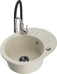 MEXEN/S - Kevin granitový drez s odkvapkávačom vrátane batérie Aster, béžová (6517-69-73450-07-B)