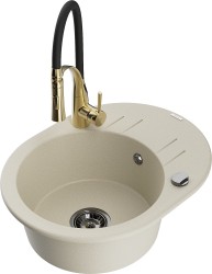 MEXEN/S - Kevin granitový drez s odkvapkávačom vrátane batérie Aster, béžová (6517-69-73450-57-B)