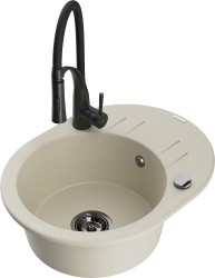 MEXEN/S - Kevin granitový drez s odkvapkávačom vrátane batérie Aster, béžová (6517-69-73450-70-B)