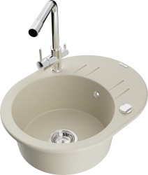 MEXEN/S - Kevin granitový drez s odkvapkávačom vrátane batérie Duero, béžová (6517-69-671600-00)