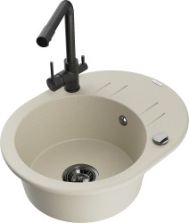 MEXEN/S - Kevin granitový drez s odkvapkávačom vrátane batérie Duero, béžová (6517-69-671600-70)