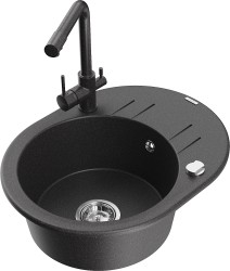 MEXEN/S - Kevin granitový drez s odkvapkávačom vrátane batérie Duero, čierna kropenatá (6517-76-671600-76)