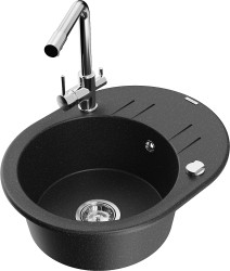 MEXEN/S - Kevin granitový drez s odkvapkávačom vrátane batérie Duero, čierna/srebrny metalik (6517-73-671600-00)