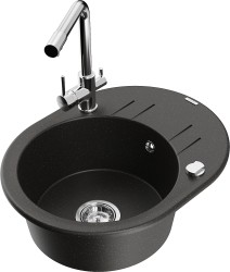 MEXEN/S - Kevin granitový drez s odkvapkávačom vrátane batérie Duero, čierna/zlatá metalik (6517-75-671600-00)