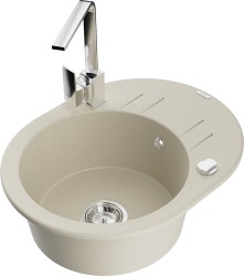 MEXEN/S - Kevin granitový drez s odkvapkávačom vrátane batérie Rita, béžová (6517-69-670300-00)